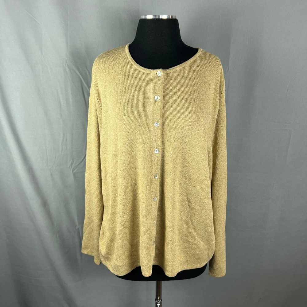 Laura Scott Cardigan Sweater Womens 20/22W Beige Tight Knit Winter Button Front
